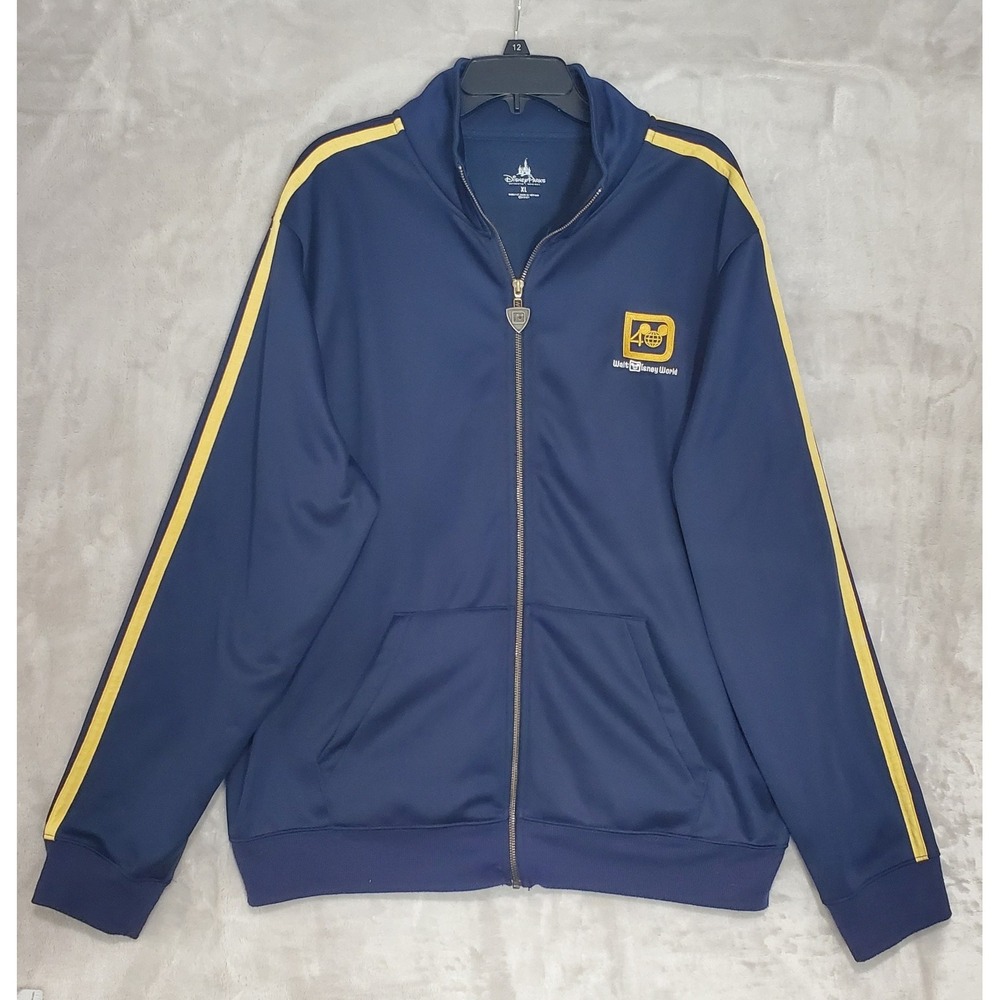 Disney Parks Track Jacket Mens XL Full Zip Navy Walt Disney World Gold Striped